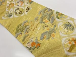 寺院・松藤に花々・格天井模様織出し袋帯